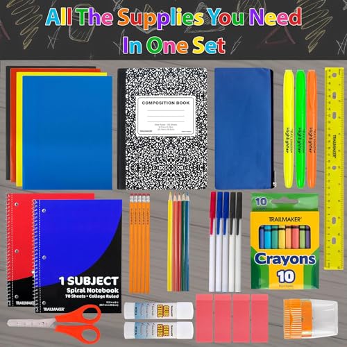 45 Piece School Supply Kit Grades K-12 - School Essentials Includes Folders Notebooks Pencils Pens and Much More!