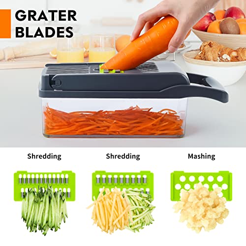 Vegetable Chopper, Pro Onion Chopper, Multifunctional 13 in 1 Food Chopper, Kitchen Vegetable Slicer Dicer Cutter,Veggie Chopper With 8 Blades,Carrot and Garlic Chopper With Container