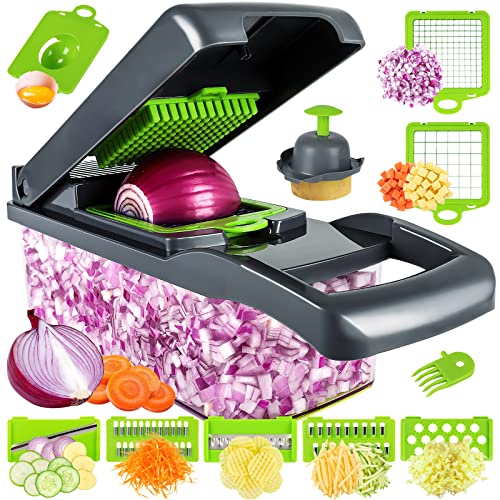 Vegetable Chopper, Pro Onion Chopper, Multifunctional 13 in 1 Food Chopper, Kitchen Vegetable Slicer Dicer Cutter,Veggie Chopper With 8 Blades,Carrot and Garlic Chopper With Container