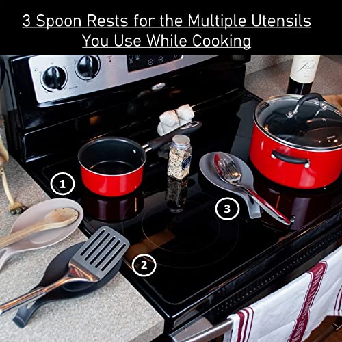 Modern Silicone Spoon Rests (Set of 3) | Kitchen Utensil Holders for Stove Top | Quality Food Grade BPA Free Material | Counter Spatula Holder | Stovetop Spoon Rest