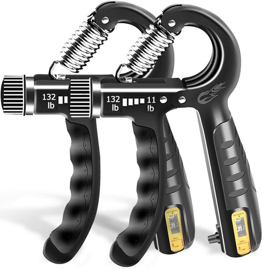 FLYFE Grip Strength Trainer, Plastic, 2 Pack 11-132 lbs, Forearm Strengthener, Hand Squeezer Adjustable Resistance, Hand Grip Strengthener for Muscle Building and Injury Recovery (Black)