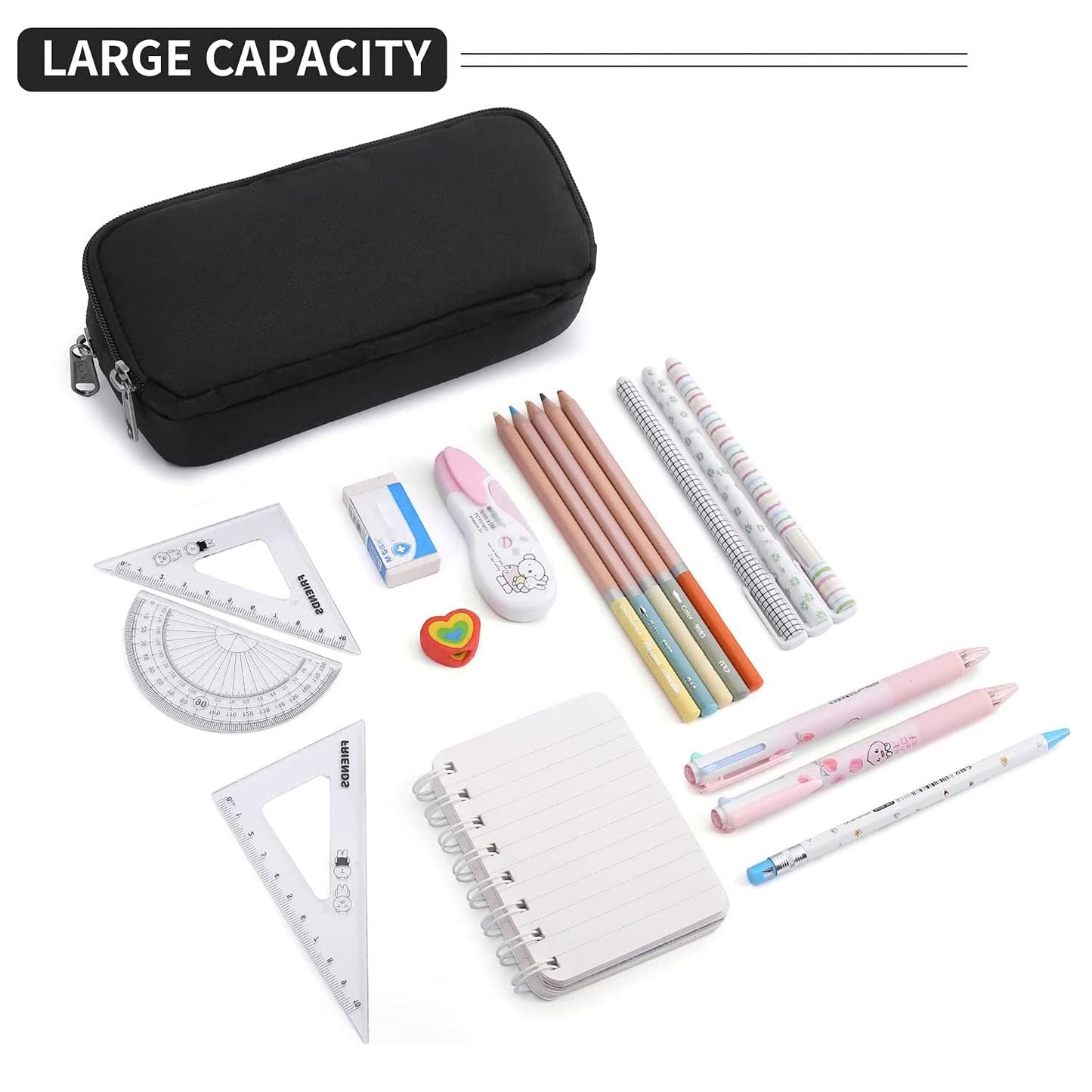 Della Gao Pencil Case Large Capacity Pencil Pouch Aesthetic Pen Bag Office Stationery Organizer Simple Sturdy Multifunctional Pencil Bag for Men - Black