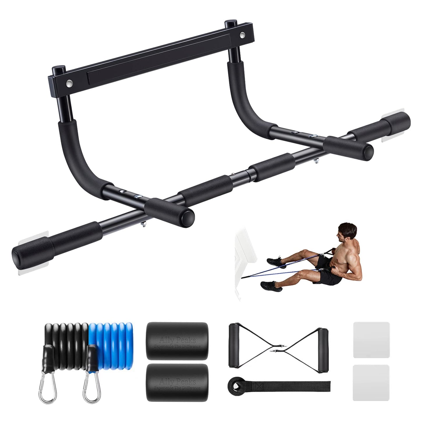 Ally Peaks Pull Up Bar for Doorway | Thickened Steel Max Limit 440 lbs Upper Body Workout| Multi-Grip Strength| Indoor Chin-Up Bar Fitness Trainer for Home Gym Portable