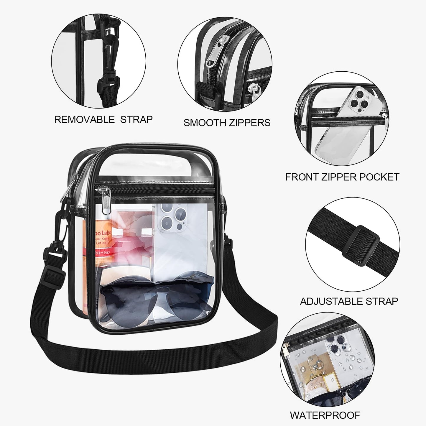 USPECLARE Clear Purse Stadium Clear Messenger Bag Stadium Approved for Men and Women Clear CrossBody Bag