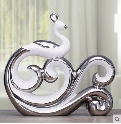 Ceramic Craft Electroplating Silver Phoenix -Home decoration, great gift