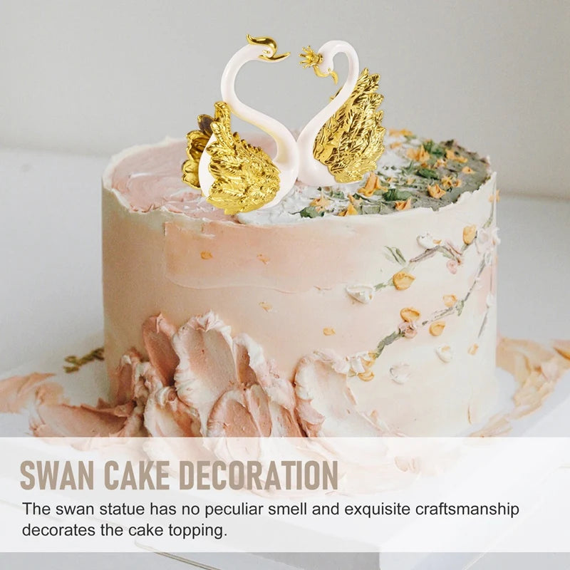 2 Pieces Of Swan Ornaments Figurines,Swan Cake Decoration,Car Figurines Decoration,Home Wedding Christmas Decoration