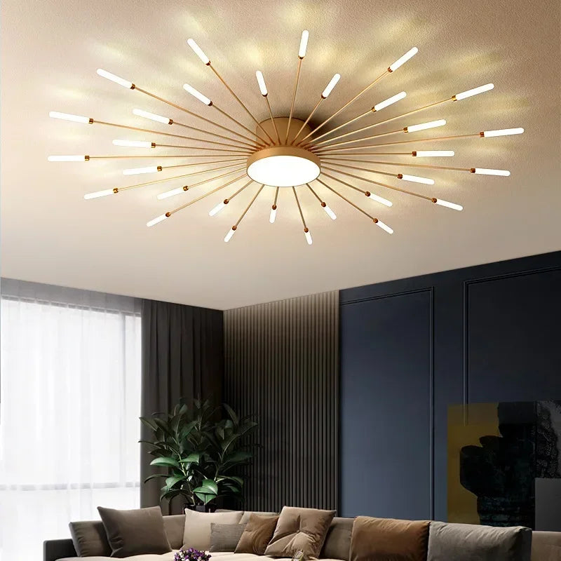 Nordic LED Ceiling Lights Acrylic Sunflower Black Gold Indoor Ceiling Lamp Chandelier For Bedroom Hall Living Room DecorLighting