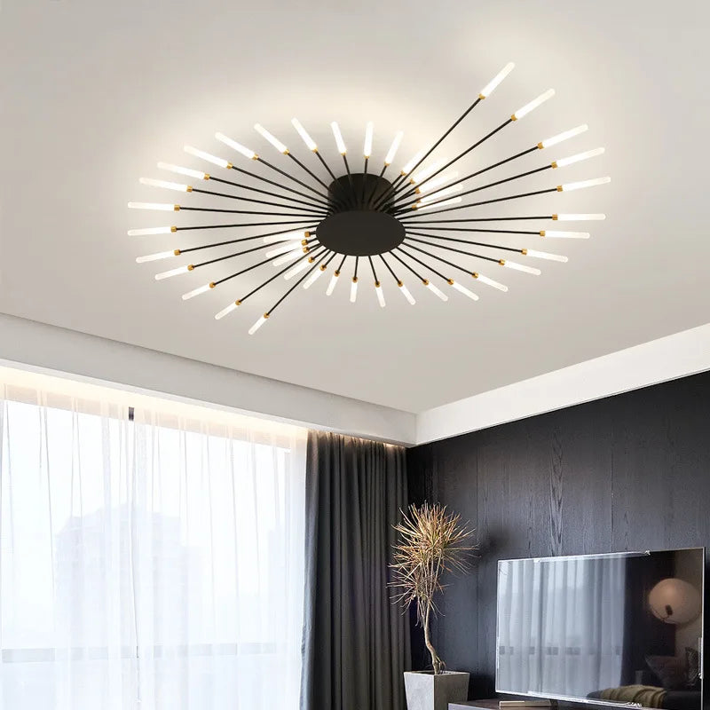 Nordic LED Ceiling Lights Acrylic Sunflower Black Gold Indoor Ceiling Lamp Chandelier For Bedroom Hall Living Room DecorLighting