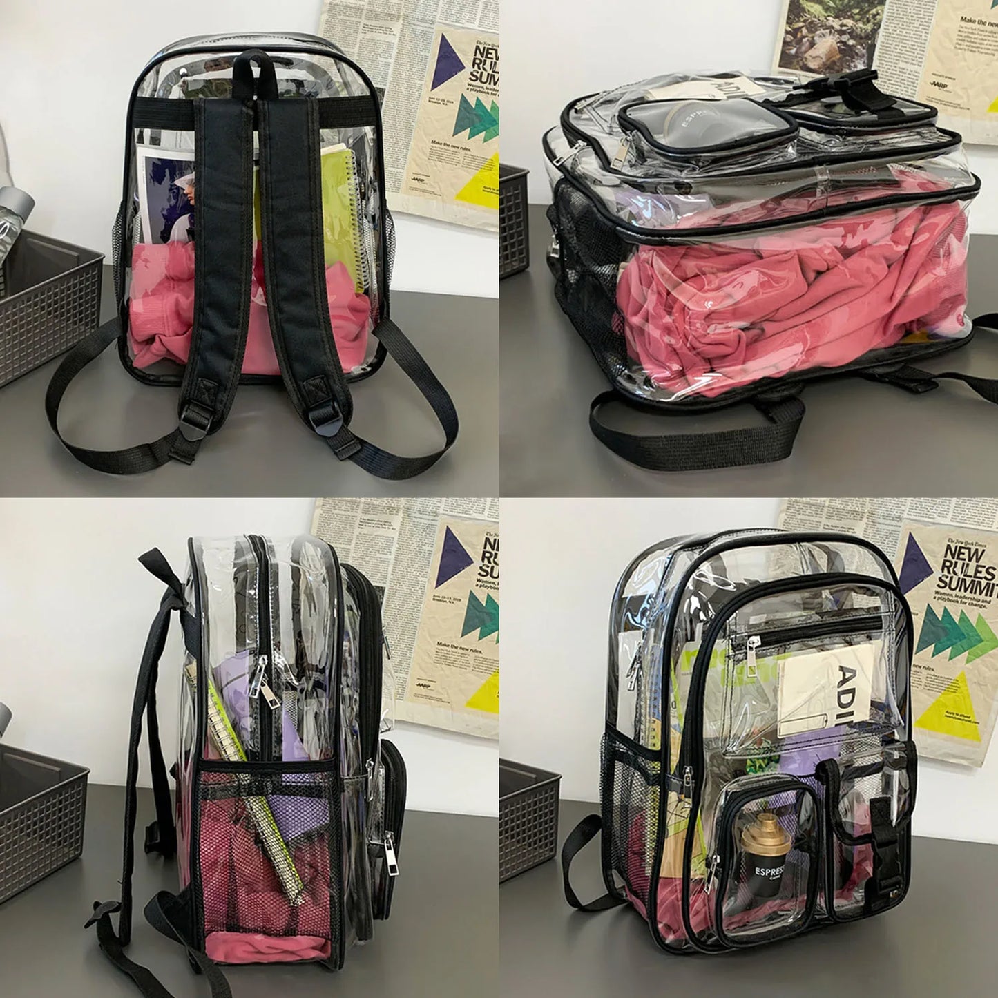 Clear Backpack For School Heavy Duty PVC Transparent Bag See Through Bookbag For Girls Waterproof Backpack For School Work