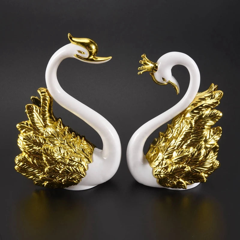 2 Pieces Of Swan Ornaments Figurines,Swan Cake Decoration,Car Figurines Decoration,Home Wedding Christmas Decoration