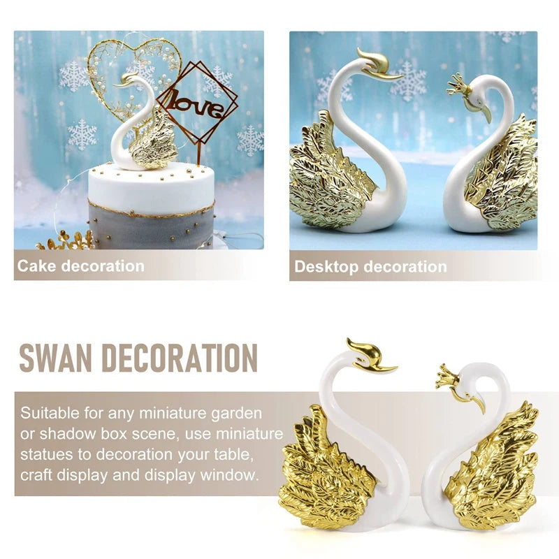 2 Pieces Of Swan Ornaments Figurines,Swan Cake Decoration,Car Figurines Decoration,Home Wedding Christmas Decoration