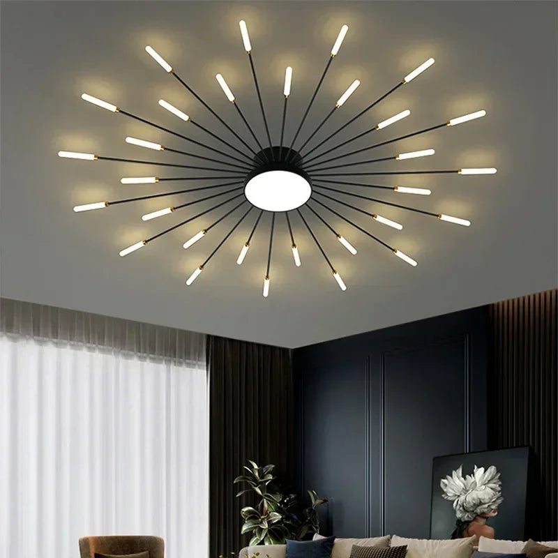 Nordic LED Ceiling Lights Acrylic Sunflower Black Gold Indoor Ceiling Lamp Chandelier For Bedroom Hall Living Room DecorLighting