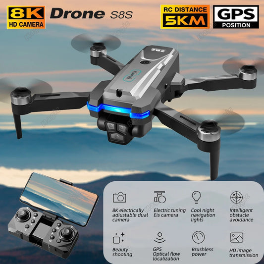 S8S GPS Drone 5G Wifi 8K HD Dual ESC Camera Optical Flow 360° Obstacle Avoidance Brushless Motor RC Foldable Quadcopter