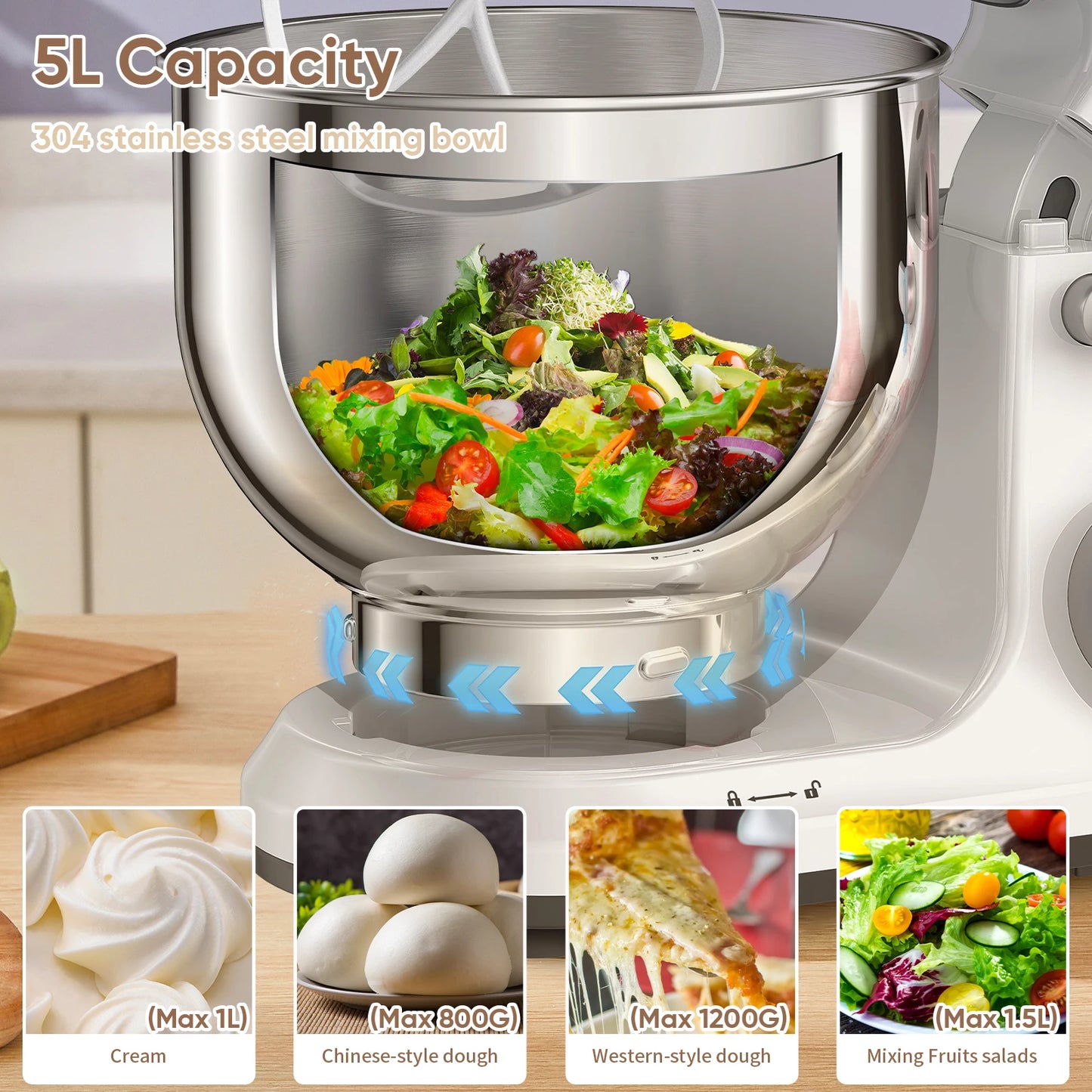 Kitchen Food Stand Mixer, 1200W 11-Speeds DC Motor, Digital OLED Screen, Electric Food Mixer with Dough Hook, Whisk