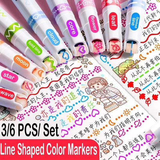 3/6Pcs/set Kawaii Flowers Line Shaped Highlighter Pens Roller Tip Curve Liner Marker for Writing Journaling Drawing Stationery