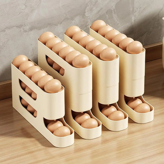 2/3/4 Layers Portable Automatic Rolling Egg Holder Rack Large Capacity Fridge Egg Storage Box Kitchen Refrigerator Egg Dispenser