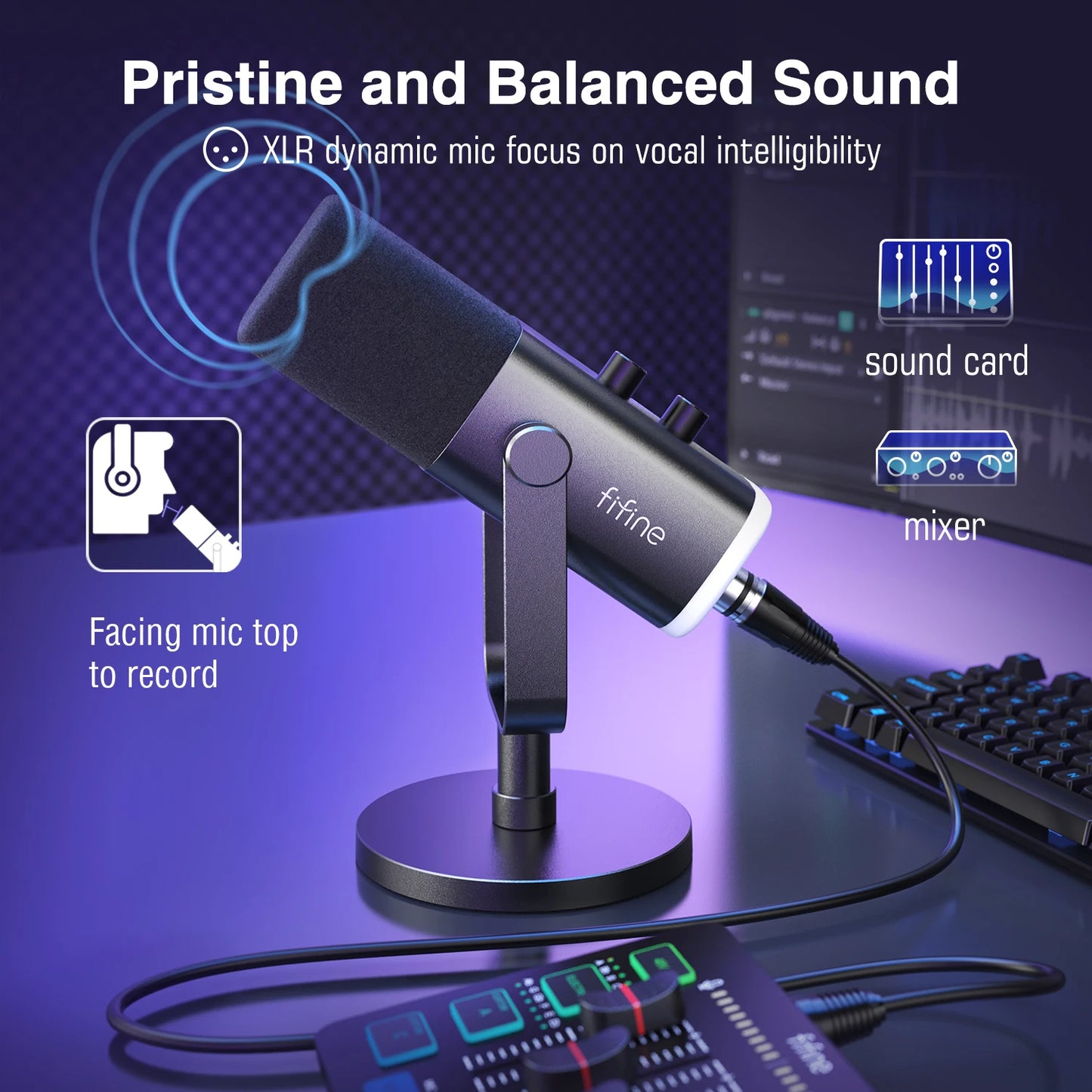 USB/XLR Dynamic Microphone with RGB Control/Headphone jack/Mute,MIC for PC Gaming Recording Streaming AmpliGame-AM8