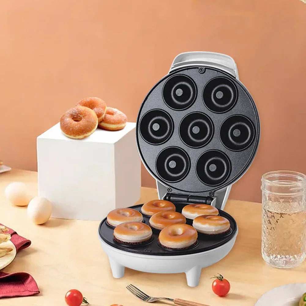 7 Doughnuts Mini Donut Maker Machine Non-stick Surface for Kids Breakfast Snack Desserts Makes White Color Home Appliances