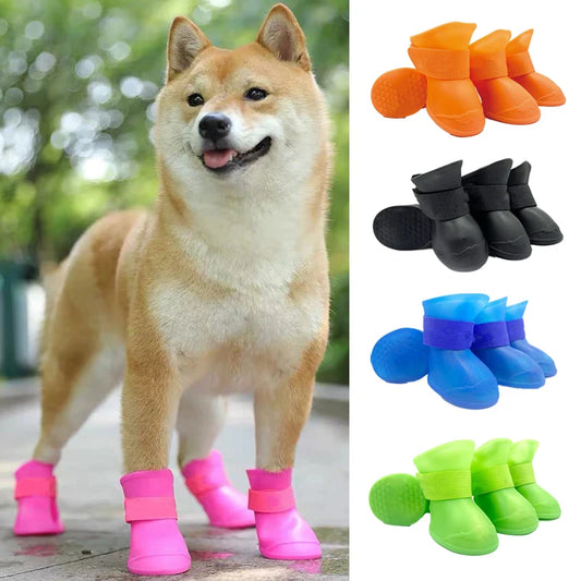 beautiful pet dog waterproof footwear, pink, blue, black and orange