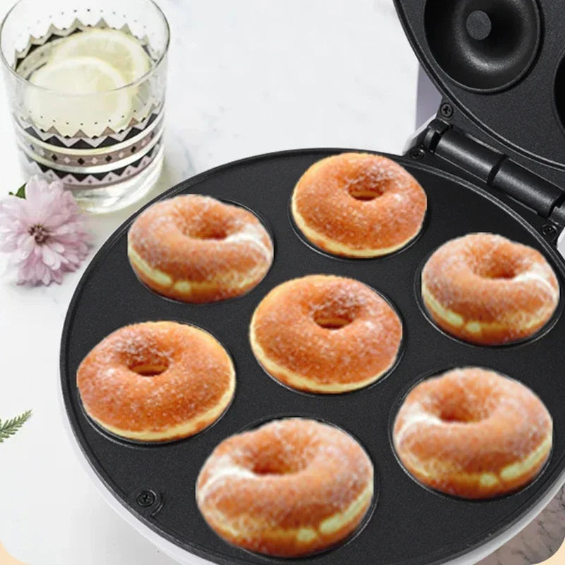 7 Doughnuts Mini Donut Maker Machine Non-stick Surface for Kids Breakfast Snack Desserts Makes White Color Home Appliances