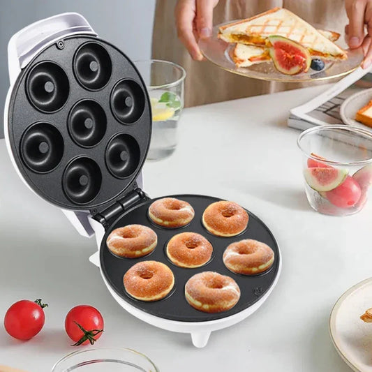 7 Doughnuts Mini Donut Maker Machine Non-stick Surface for Kids Breakfast Snack Desserts Makes White Color Home Appliances