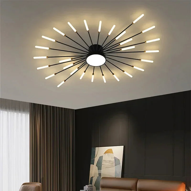 Nordic LED Ceiling Lights Acrylic Sunflower Black Gold Indoor Ceiling Lamp Chandelier For Bedroom Hall Living Room DecorLighting