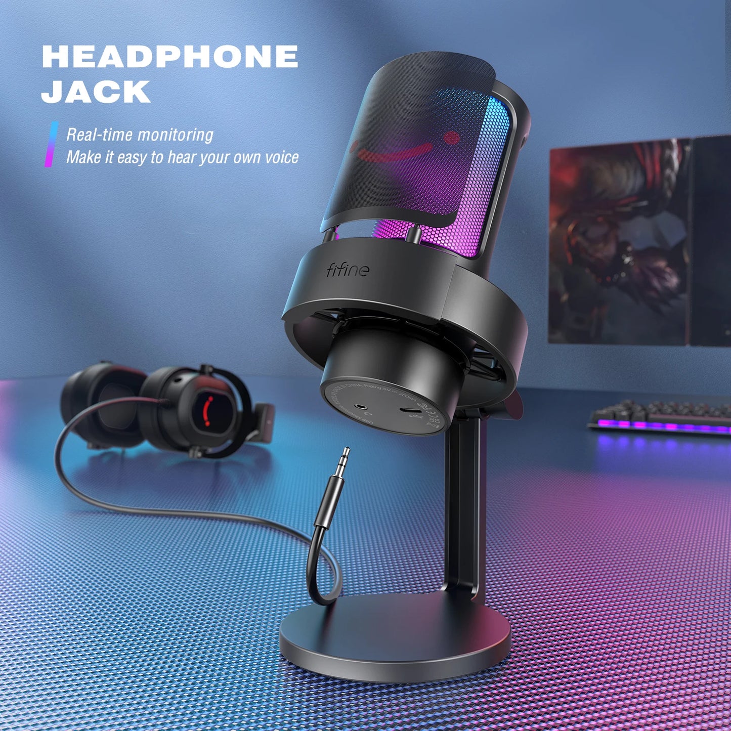 USB Microphone for Recording and Streaming on PC and Mac,Headphone Output and Touch-Mute Button,Mic with 3 RGB Modes -A8