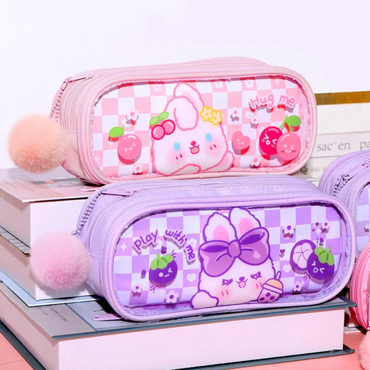 School Pencil Cases Transparent Pencil Bag Pretty Stationery Cute Korean Stationery Pencilcase Pen Box Kawaii Kit Supplies Pouch