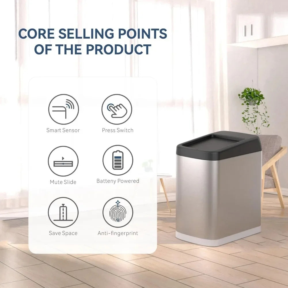 50 Liter 13 Gallon Touchless Rectangular Automatic Motion Sensor Trash Can for Kitchen Separate Trash Bins  Freight free