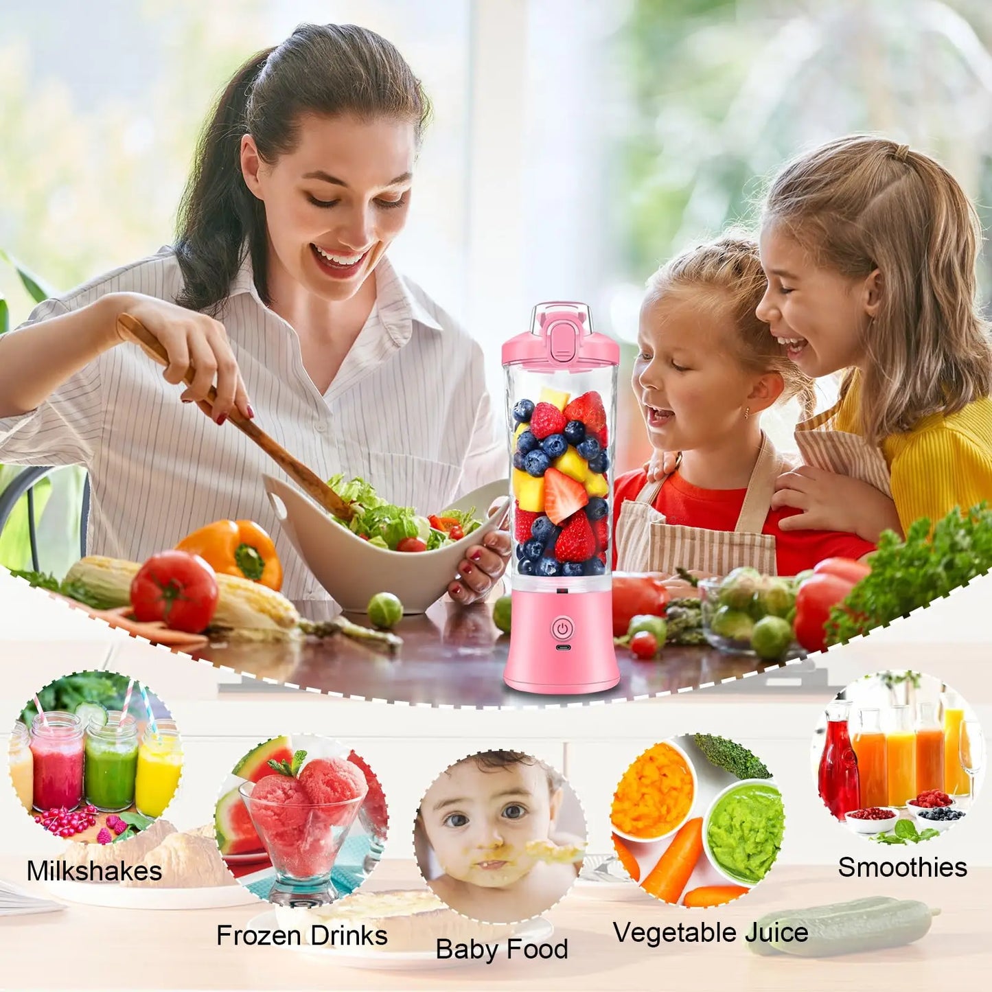 Upgrade Gym Outdoors Portable Blender 600ML Electric Juicer Fruit Mixers 4000mAh USB Rechargeable Mini Licuadora Birthday Present