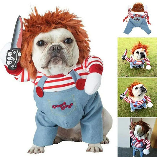 pet dog funny bulky pullover Jeans custome, includes wig headpiece