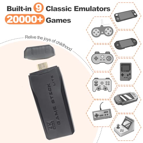 Retro Game Stick - Revisit Classic Games with Built-in 9 Emulators, 20,000+ Games, 4K HDMI Output, and 2.4GHz Wireless Controller for TV Plug and Play (64 G)