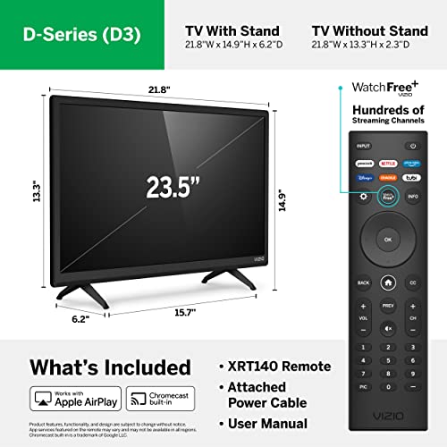 VIZIO 24-inch D-Series Full HD 1080p Smart TV with Apple AirPlay and Chromecast Built-in, Alexa Compatibility, D24f-J09, 2022 Model