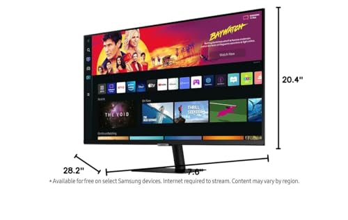 SAMSUNG 32" M70B Series 4K UHD USB-C Smart Monitor & Streaming TV, 4ms, 60Hz, HDR10, Wireless Display, Gaming and IoT Hubs, Alexa Built in, LS32BM702UNXGO, 2022, Black