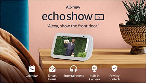 All-new Echo Show 5 (3rd Gen, 2023 release) | Smart display with deeper bass and clearer sound | Glacier White