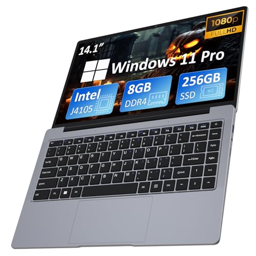 Auusda Laptop Computer with 8GB DDR4 256GB SSD, Intel Celeron J4105 Up to 2.5 GHz, 14.1" 1920x1080 IPS LCD, Webcam, Mini HDMI, USB-A x 2, Micro SD Card Slot, Windows 11 Pro, 3TB Storage Upgrades