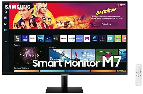 SAMSUNG 32" M70B Series 4K UHD USB-C Smart Monitor & Streaming TV, 4ms, 60Hz, HDR10, Wireless Display, Gaming and IoT Hubs, Alexa Built in, LS32BM702UNXGO, 2022, Black