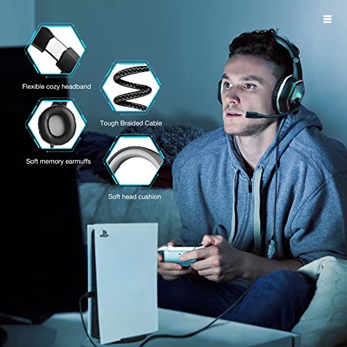 EKSA E1000 USB Gaming Headset for PC, Computer Headphones with Microphone/Mic Noise Cancelling, 7.1 Surround Sound, RGB Light - Wired Headphones for PS4, PS5 Console, Laptop, Call Center