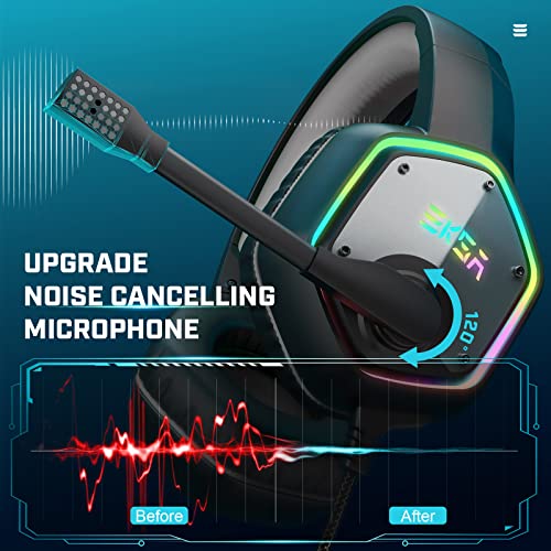 EKSA E1000 USB Gaming Headset for PC, Computer Headphones with Microphone/Mic Noise Cancelling, 7.1 Surround Sound, RGB Light - Wired Headphones for PS4, PS5 Console, Laptop, Call Center